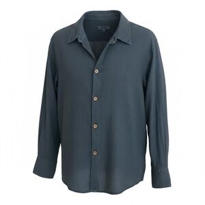 B.LOOSE Mens Linen Button Down Shirt XL Long Sleeve Blue Gray Made in Europe